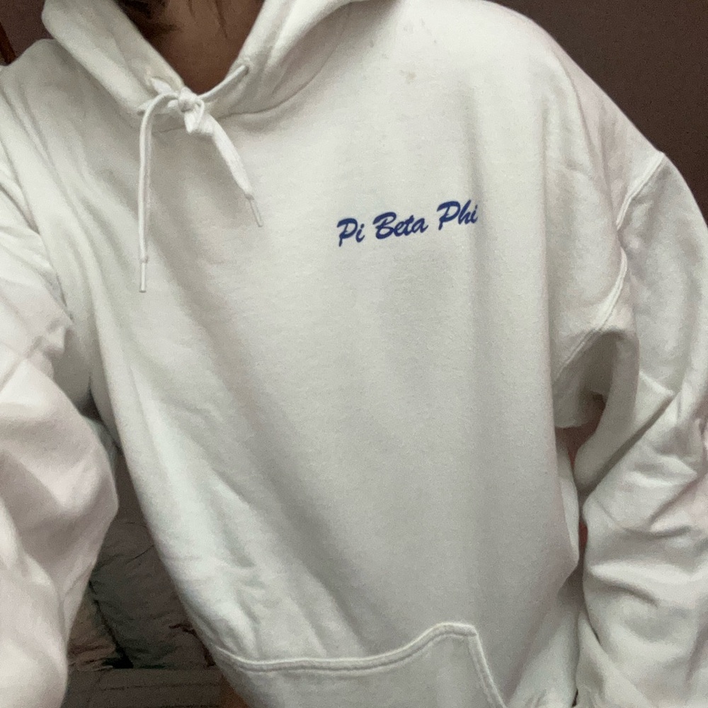 Pi Beta Phi White Hoodie with Blue Embroidery